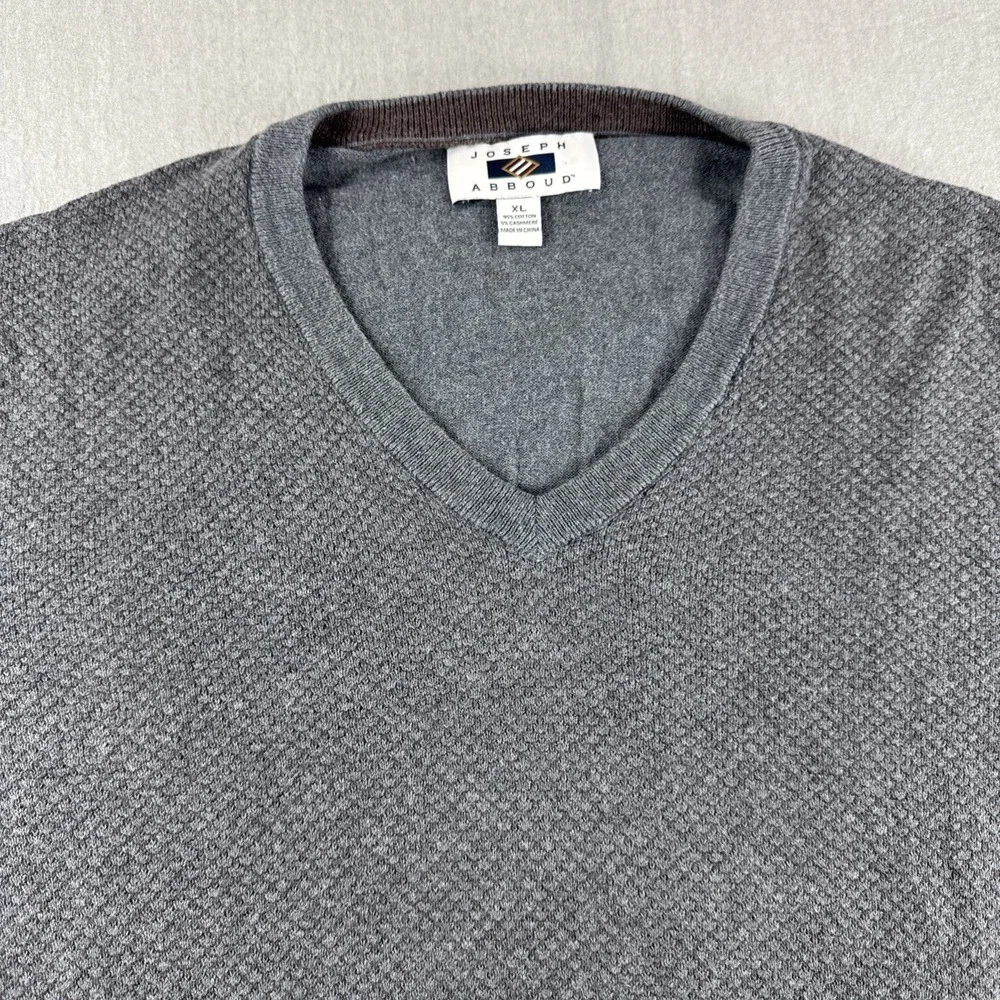 Joseph Abboud Cashmere Blend Sweatshirt Men XL Gray Sweater Preppy Luxury V-Neck